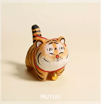 Hand-carved Wooden Tiger Figurine - Healing Desktop Decor, Cute Birthday & Mother's Day Gift for Mom