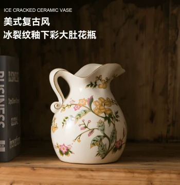American-Style Ceramic Vase, Retro Chinese Blue-and-White Porcelain, Premium European Soft Furnishing for Living Room, Artistic French Decor
