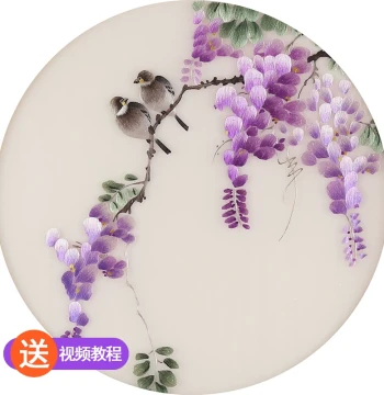 Suzhou Embroidery DIY Handmade Kit - Self-Embroidery Material Pack for Beginners, Ancient Style Starter Stitches (Wisteria and Birds)