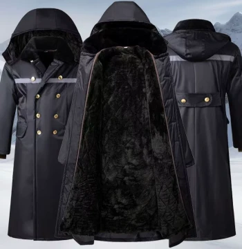 Men's Winter Military-Style Coat: Extra-Thick Fleece-Lined Long Jacket for Security Guards, Cold-Weather Parka for Northeast China