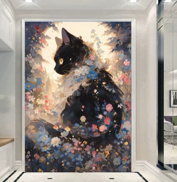 New DIY Square Drill Full-Coverage Diamond Painting Kit – Handcrafted Rhinestone Cross-Stitch with Floral Wreath and Black Cat Design