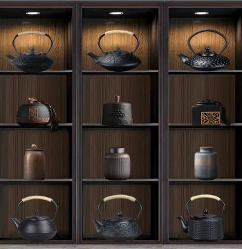New Chinese Style Curio Shelf, Multi-Treasure Cabinet, Retro Zen Tea Room Set with Teaware, Teapot, Tea Canister, and Decorative Art Ornaments