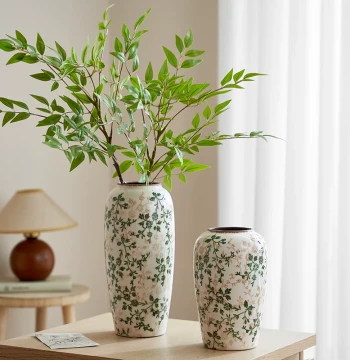 Vintage Floral Ceramic Large Vase - Creative High-End Pastoral Style New Chinese Decor for Living Room Hydroponic Flower Arrangement