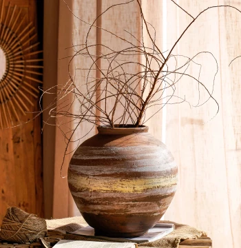 Vintage Large-Belly Chinese Ceramic Vase, Rustic Wabi-Sabi Style Pot for Dried or Fresh Flowers