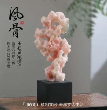 Shanbaiji Study Decor: Bone-Structure Imitation Taihu Stone, Natural Jade Unique Piece for Tea Room Desk Display