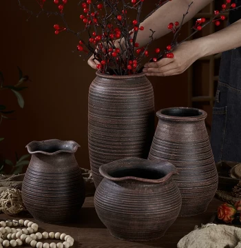 Zen Rough Pottery Jar, Vintage Vase, New Chinese Style Dried Flower & Succulent Planter, Hydroponic Living Room Ornament, Clearance Sale