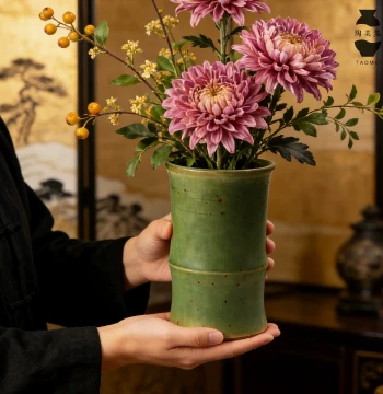 Bamboo-Style Ceramic Small Vase - Retro Song Dynasty Aesthetic Flower Arrangement Decor, New Chinese Jingdezhen Creative Hydroponic Planter