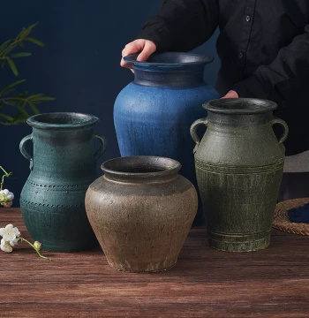 Retro Zen-Style Vase in New Chinese Wabi-Sabi Aesthetic | Distressed Coarse Pottery Flower Container for Hydroponics and Living Room Decor