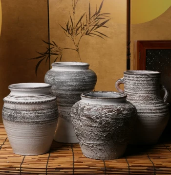 Vintage Wabi-Sabi Style Vase and Planter, New Chinese Antique Dried Flower Vase with Greenery Old Stump for Homestay Living Room Window Display