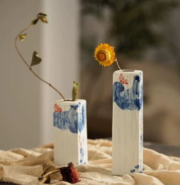 Jingdezhen Hand-Painted Blue and White Porcelain Flower Vase - Zen New Chinese Artistic Retro Decor for Tea Tables and Studies