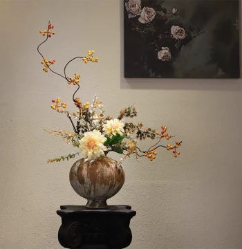 Ceramic Vintage Vase, New Chinese Song Dynasty Aesthetic Zen Ornament, French Homestay & Hotel Wabi-Sabi Creative Decor