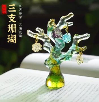 Chinese-Style Glazed Scholar's Desk DIY Decor Kit | Red Coral and Taihu Stone Branches for Study Room, Living Room, or Fish Tank Ornamentation