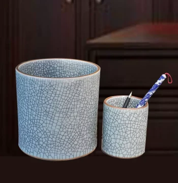 Xin Guo Long Xuan Jingdezhen Ceramic Four Treasures Set - Guan/Jun/Ge Kiln Crackle Glaze Brush Pot for Study Display