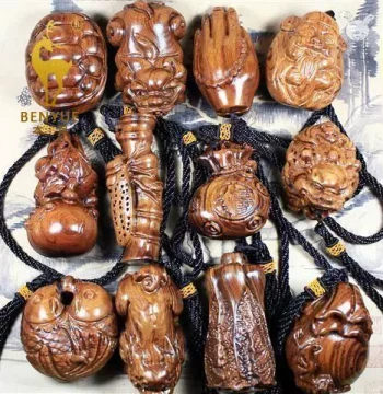 Hand-Carved Natural Laotian Huanghuali Rosewood Handheld Piece - Wooden Play Item, Car Hanging Ornament, Includes Black Cord