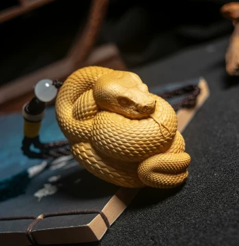 Ghost-Work Snake | Jiangxinzhi Original Handheld Carving, 12 Zodiac Snake in Small-Leaf Yellow Boxwood, Handcrafted Guochao Collectible