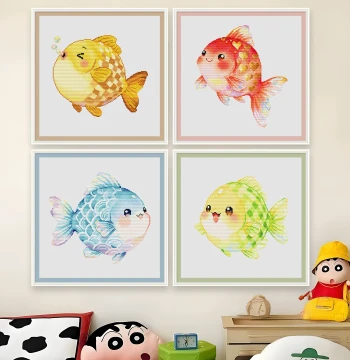 Spring Cross-Stitch Kit Simple Modern Cartoon Small Fish Living Room Decorative Painting Handmade DIY Embroidery 2026 New Arrival