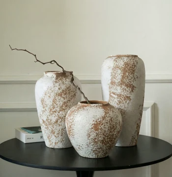 Ceramic Vase Ornament for Living Room Flower Arrangement: Light Luxury Coarse Pottery with Wabi-Sabi Zen Style and Retro Chinese Decor