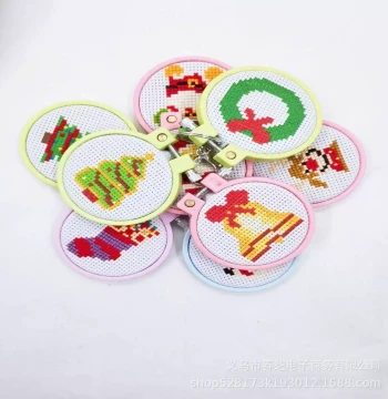 Cross-Stitch DIY Embroidery Kit - Cartoon Christmas Series Keychains, Backpack Charms, and Kids' Ornaments