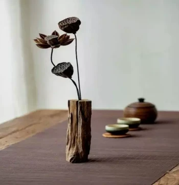 Vintage Natural Dried Wood Zen Dried Flower Arrangement with Real Lotus Pods and Wind-Dried Lotuses for Chinese-Style Living Room Decor