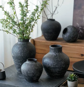 Wabi-Sabi Vintage Vase, Rough Pottery Inn Jar, New Chinese Style Ceramic Dried Flower Arranger, Balcony Planter, Home Decor