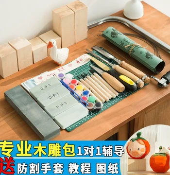 Wood Carving Tool Set and Material Pack - Basswood for Handmade DIY, Lightweight Soft Wood for Carving Projects, Stress-Relief Ornament Kit