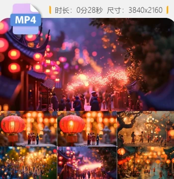 HD Chinese New Year, Spring Festival, and Lantern Festival Firecracker Miniature Landscape with Festive Paper-Cut Animation Background (Red) - Video Footage