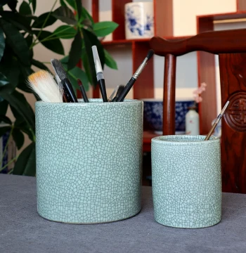 Jingdezhen Ceramic Brush Holder with Guan, Jun, and Ge Kiln Crackled Glaze - Extra Large Study Decor