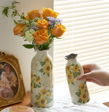 American Country Style Crackle Glaze Ceramic Vase Small Mouth for Fresh Flowers Retro Living Room Arrangement New Chinese Decor