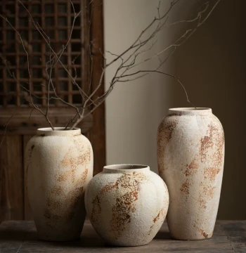 Mottled Retro New Chinese Ceramic Vase - Wabi-Sabi Style Decorative Ornament for Entryway and TV Stand - Flower Arrangement and Hydroponic Vessel