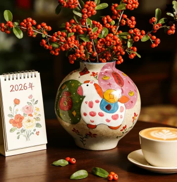 Year of the Horse Hand-Painted Chinese Flower Vase, Jingdezhen Ceramic Zodiac Horse Retro Hydroponic Fresh Flower Living Room Decor