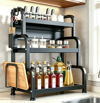 Multi-Functional Kitchen Storage Rack for Seasonings, Multi-Layer Countertop Organizer with Chopstick and Knife Holder