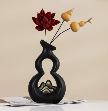 New Chinese Style Ceramic Gourd Vase - Retro Luxury Decor for Living Room with Dried or Artificial Flowers