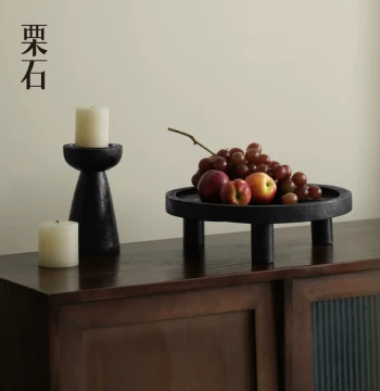 Lishi Vintage New Chinese Style Black Carbonized Wood Round Tray Decor for Homestays and Tea Rooms - Premium Dried Fruit Platter and Tea Table Accessory