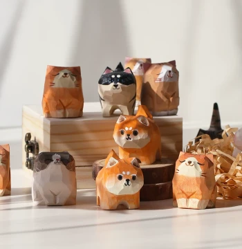 Gift Them a Pair of Kittens and Puppies! Orange Cat Wood Carving Ornament, Handmade Cute Desktop and Car Decor, Birthday Gift for Her