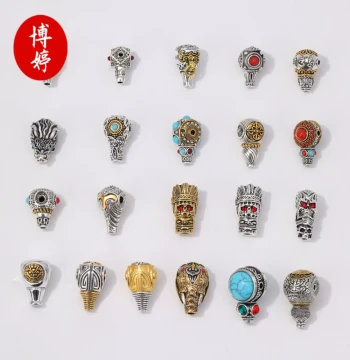 Tibetan Silver Two-Tone Three-Way Beads for Bracelets - DIY Buddhist Prayer Bead Handwoven Accessories, Tibetan Silver Three-Way Spacers for Cultural Beaded Jewelry