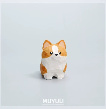 Hand-Carved Wooden Corgi Desktop Figurine – Cute Pair of Short-Legged Dogs, Perfect Gift for Mom