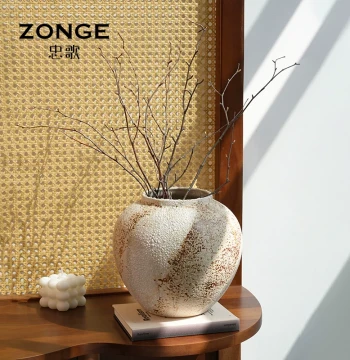 Wabi-Sabi Style Pottery Jar Vase - Decorative Ornament for Entryway and TV Stand - Retro New Chinese Ceramic Flower Vessel for Flower Arrangements and Hydroponics