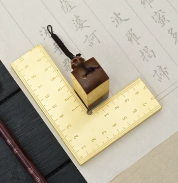 Brass Seal Guide, Four Treasures of the Study Desk Paperweight Decor, L-Shaped Stamp Positioning Fixture for Painting and Calligraphy Sealing, Pure Purple Finish