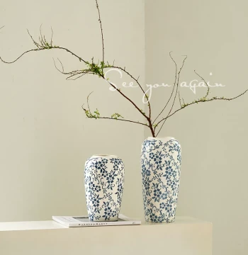 Premium New Chinese-Style Vintage Blue-and-White Porcelain Vase: Light Luxury Water Cultivation and Flower Arrangement Decor for Living Room