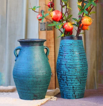 Zaiman Rustic Pottery Vase and Planter – Handmade Red Clay Floral Arrangement Container in Retro New Chinese Style