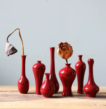 Jingdezhen Ceramic Small Vase, Red Festive Decor for Weddings, Housewarmings, and New Year, New Chinese Style Retro Flower Arranger