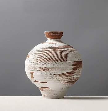 Retro Wabi-Sabi Style Japanese-Chinese Hand-Painted Coarse Pottery Vase - Decorative Ceramic Jar for Hotels and Homestays