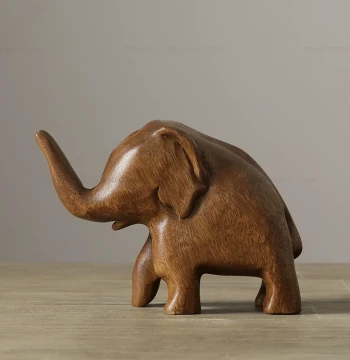 Jiale Southeast Asian Imported Hand-Carved Retro Solid Wood Elephant with Raised Trunk, European and American Style Desktop Decor