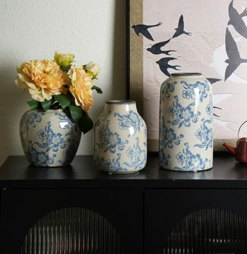 Sheli Premium New Chinese Style Retro Ceramic Vase Creative Antique Water Culture Living Room Flower Arrangement Decor