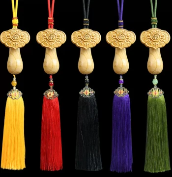 Hand-Carved Peach Wood Ruyi Ornament - Natural Wood Carving for Car Hanging or Desktop Display