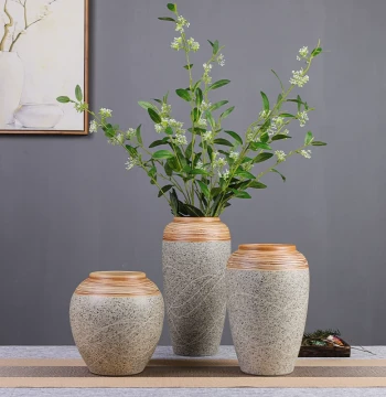 Premium Hand-Carved Line Ceramic Vase New Chinese Style Decor Retro Living Room Art Flower Arrangement Container