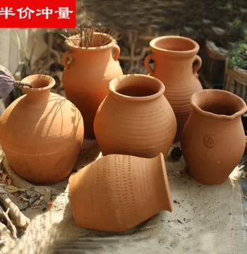 New Chinese Zen Dried Flower Pot – Rustic Coarse Ceramic Vase for Living Room Decor, Succulent Planter