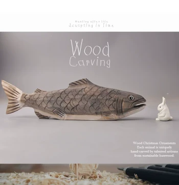 Export Wood Carving Animal Model: Large Carp and Trout for Fishing Enthusiasts, Hand-Carved Solid Wood Collectible Display