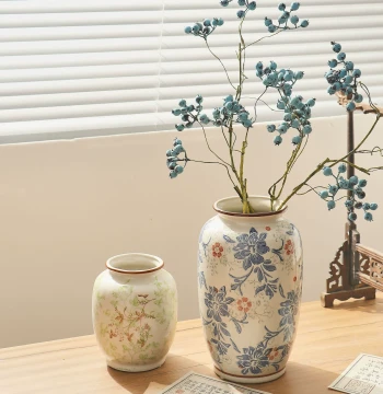 New Chinese Style Vintage Blue-and-White Porcelain Premium Vase – Elegant Retro Entryway Decor for Hydroponic Plants and Home Display