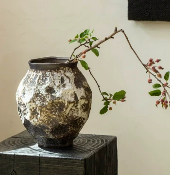 Vintage Vase with Premium Wabi-Sabi Aesthetic, Song Dynasty Style Distressed Ceramic Flower Arrangement, Chinese Coarse Pottery Decor